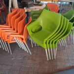 4 lime green and orange PATIO PLASTIC CHAIRS